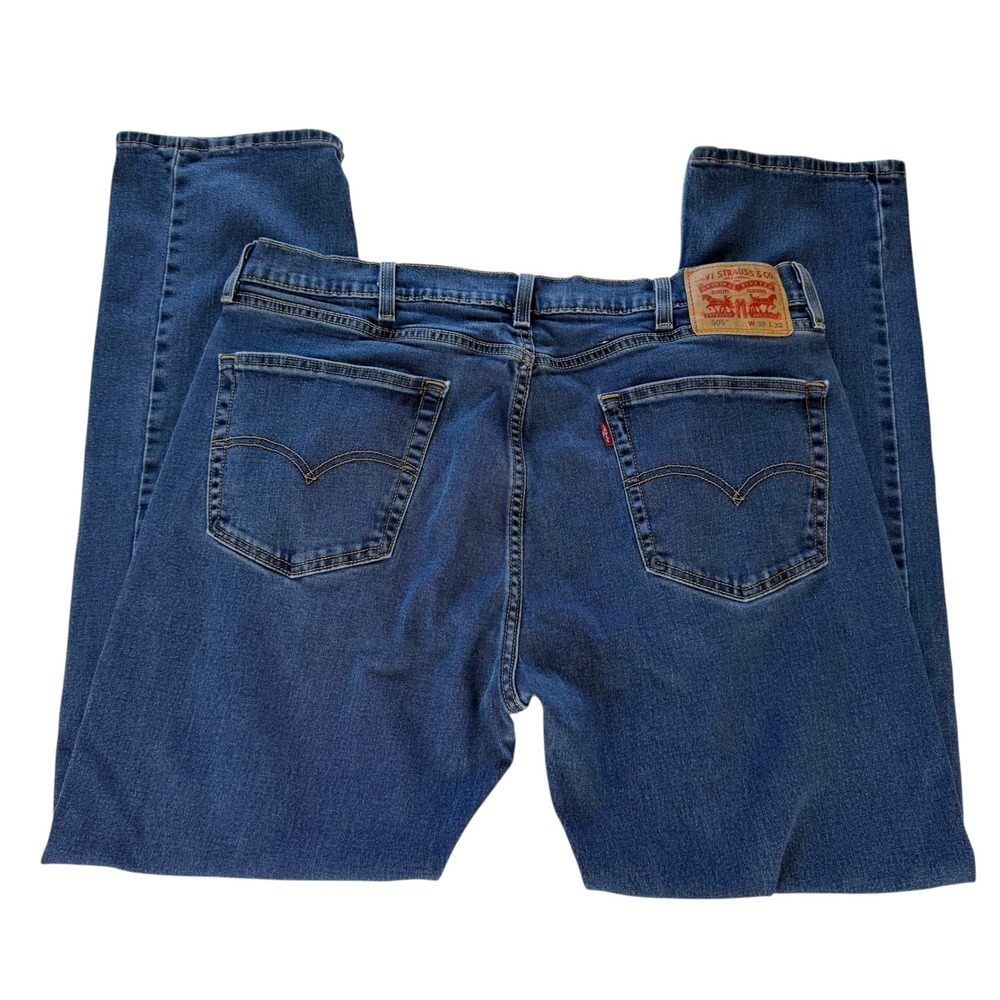 Levis 505 Regular Fit Straight Leg Blue Denim Jeans Mens 38x32 Medium Wash